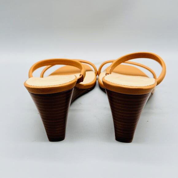 J Crew Sandals Womens 10 Brown Leather Wedge Slide Two Strap Square Toe NEW - Picture 7 of 12